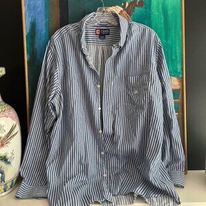 Chaps Navy and White Striped Casual Shirt XL